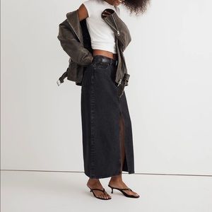 Madewell Black Denim Midi Skirt with Front Slit